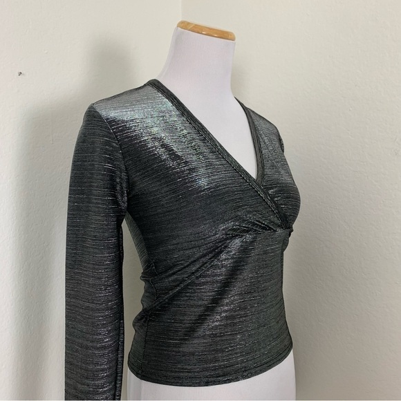 Vintage Moda International 90s Y2k Metallic Silver Lurex long sleeve top - Picture 10 of 15